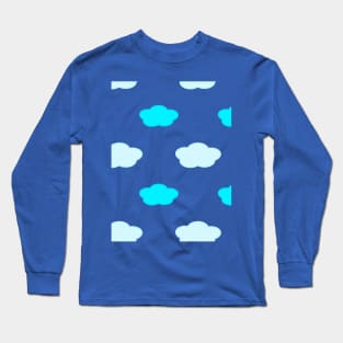 Fluffy Cloud Pattern in Blue Long Sleeve T-Shirt